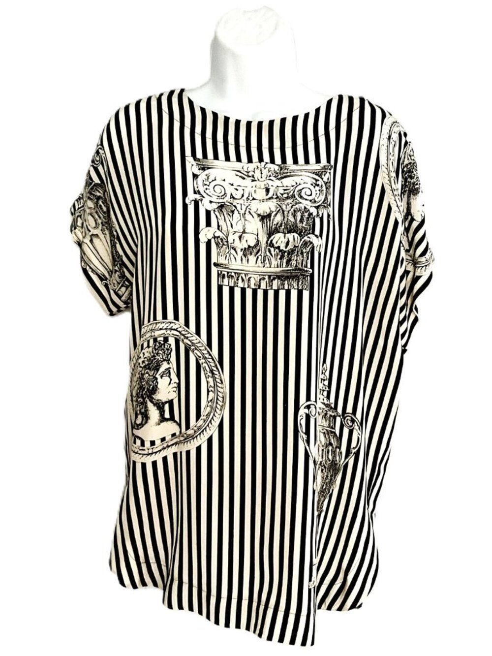 Laurel 100% Silk Striped Roman Print Blouse Top Size 34 Portugal